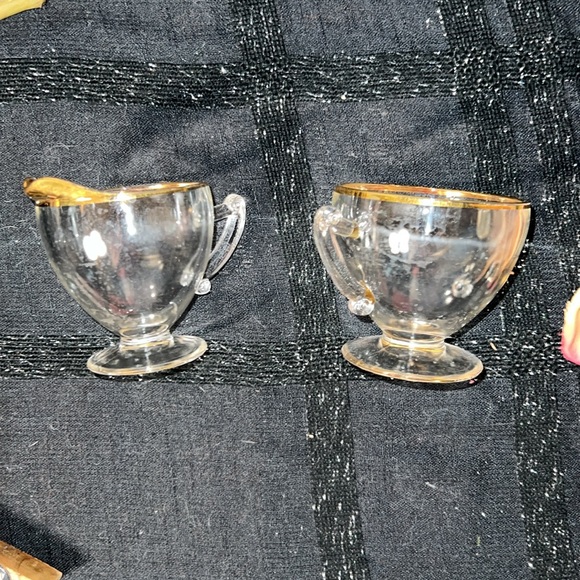 Vintage Gold Rimmed Cream and Sugar Glasses - Picture 8 of 12